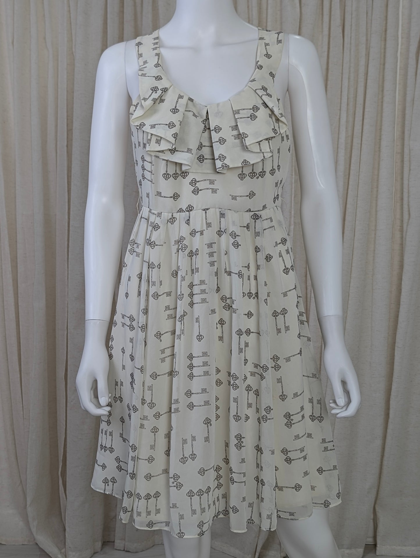 Ted Baker key motif print knee length chiffon dress size 2 (UK 10)