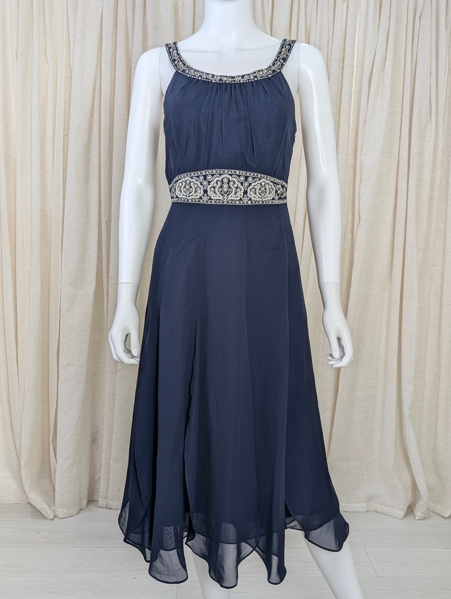 Monsoon blue beaded occasion dress size UK 12
