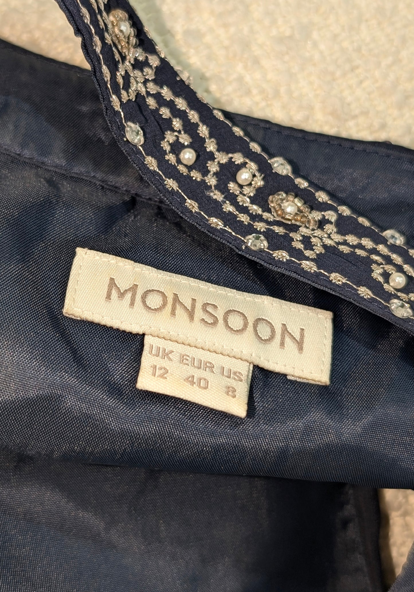Monsoon blue beaded occasion dress size UK 12