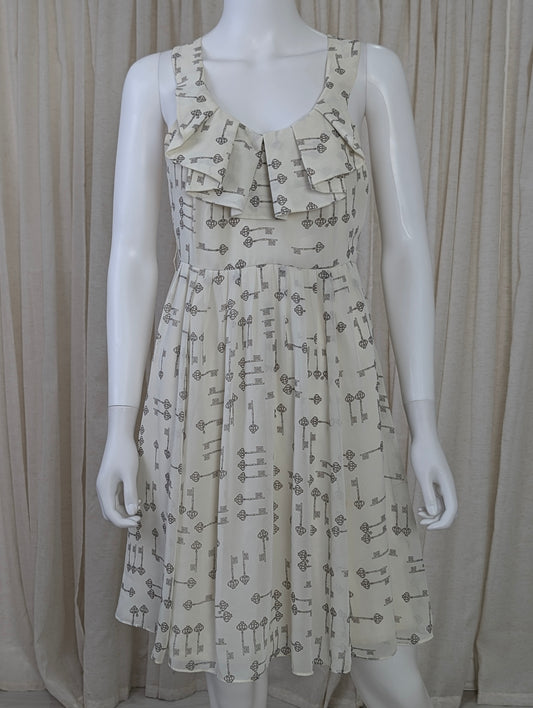 Ted Baker key motif print knee length chiffon dress size 2 (UK 10)