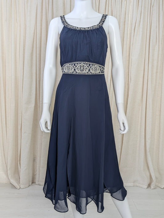 Monsoon blue beaded occasion dress size UK 12