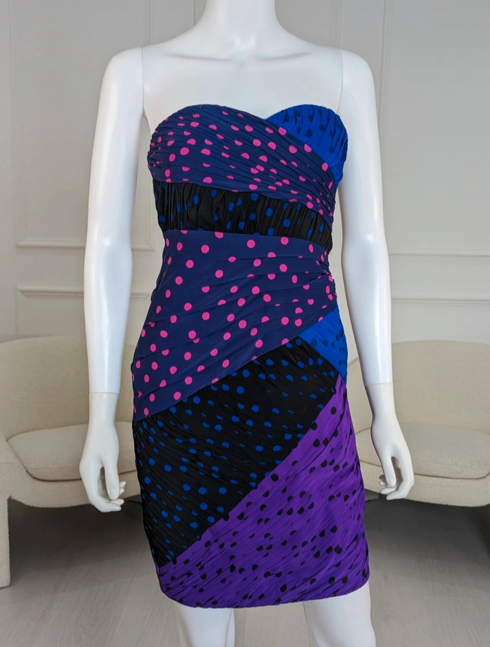 Coats strapless polkadot multicoloured patchwork dress size UK 6