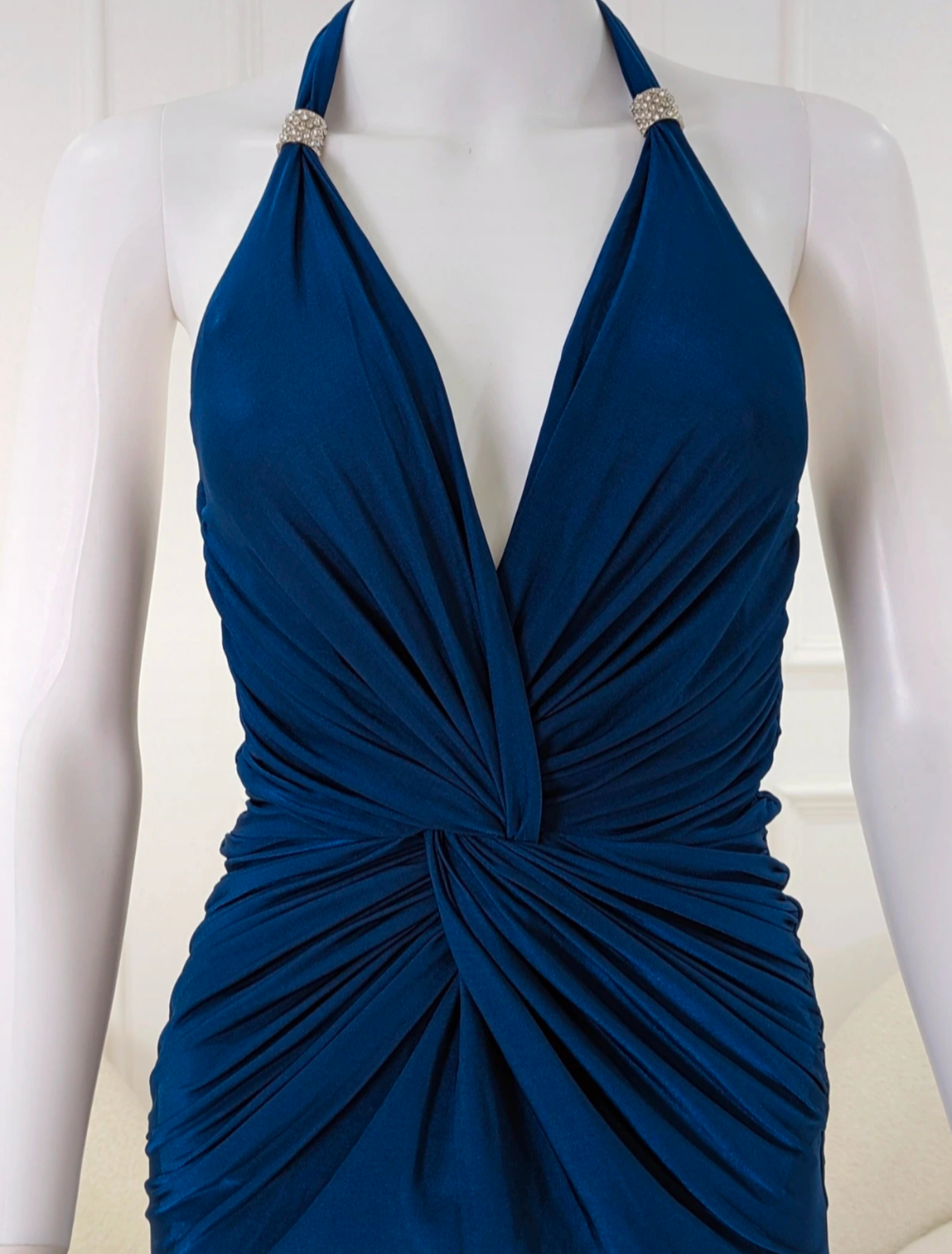 BNWT Embellished blue gathered fabric details mini dress size UK 8/10