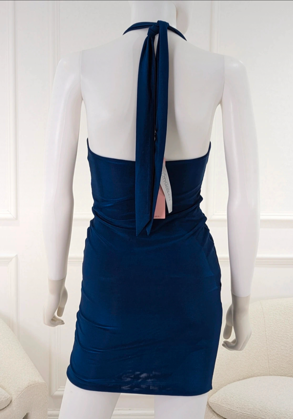 BNWT Embellished blue gathered fabric details mini dress size UK 8/10