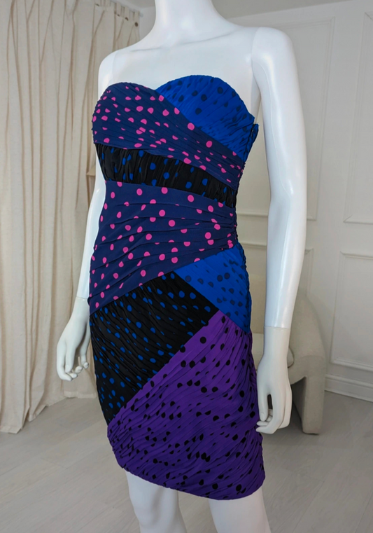 Coats strapless polkadot multicoloured patchwork dress size UK 6